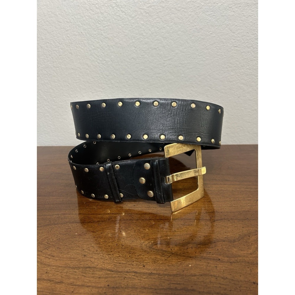 St. John Black Gold Studded Genuine Leather Made In Italy 34 Quality